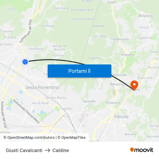 Giusti Cavalcanti to Caldine map