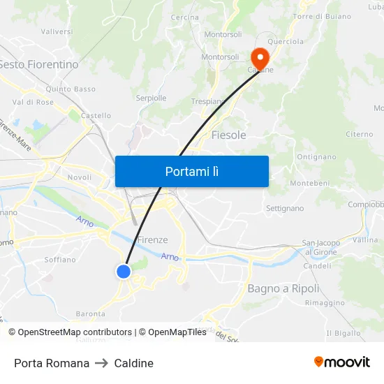 Porta Romana to Caldine map