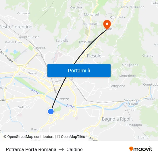 Petrarca Porta Romana to Caldine map