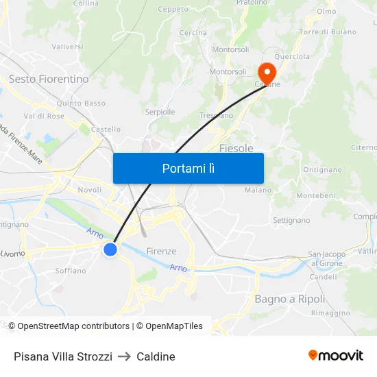 Pisana Villa Strozzi to Caldine map