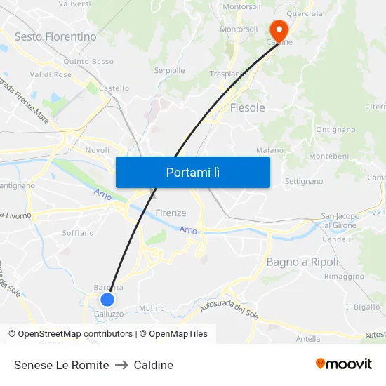 Senese Le Romite to Caldine map