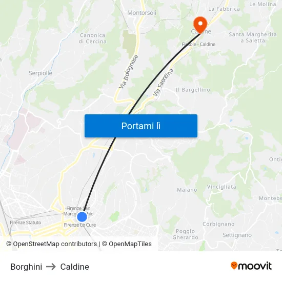 Borghini to Caldine map