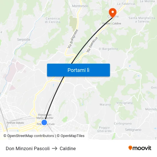 Don Minzoni Pascoli to Caldine map