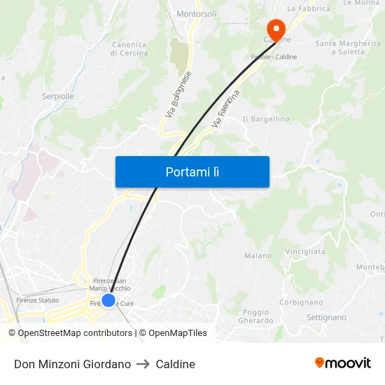 Don Minzoni Giordano to Caldine map
