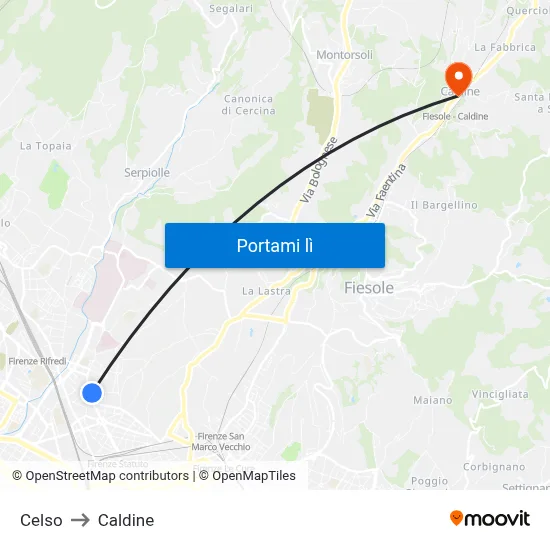Celso to Caldine map