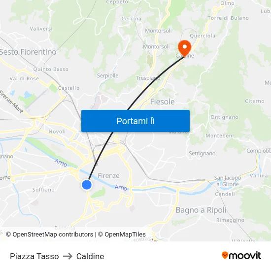 Piazza Tasso to Caldine map