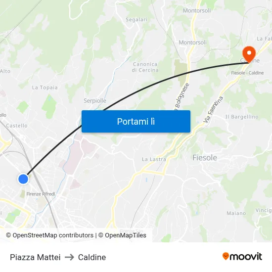 Piazza Mattei to Caldine map