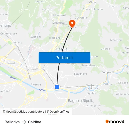 Bellariva to Caldine map