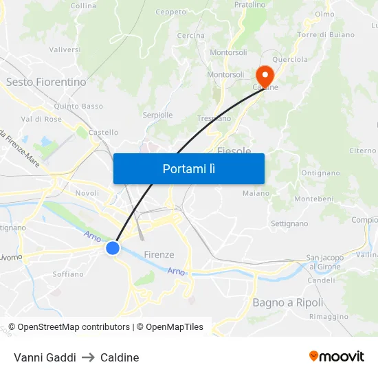 Vanni Gaddi to Caldine map