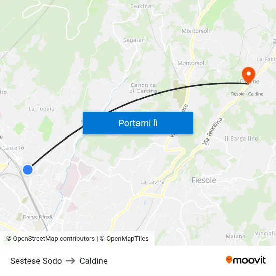 Sestese Sodo to Caldine map