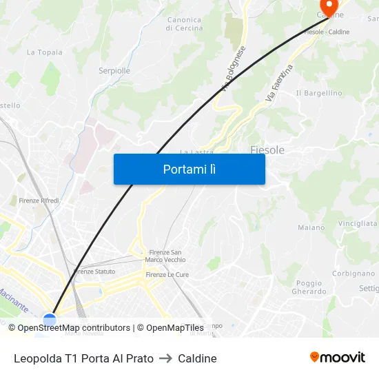 Leopolda T1 Porta Al Prato to Caldine map