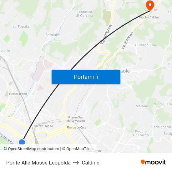 Ponte Alle Mosse Leopolda to Caldine map
