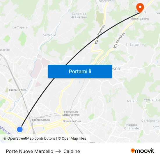 Porte Nuove Marcello to Caldine map
