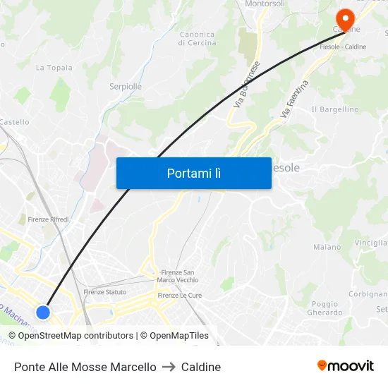 Ponte Alle Mosse Marcello to Caldine map