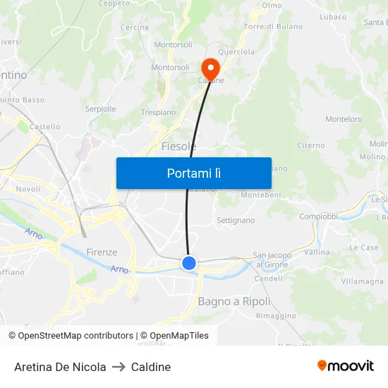 Aretina De Nicola to Caldine map