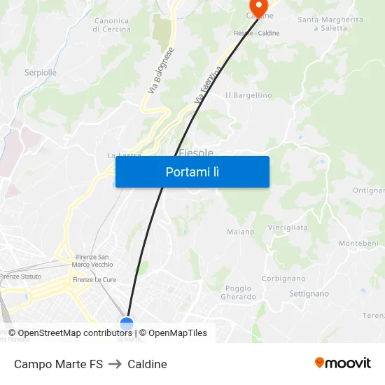 Campo Marte FS to Caldine map