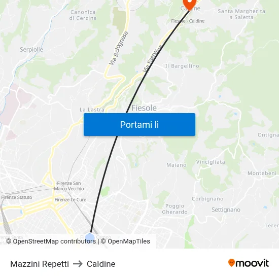 Mazzini Repetti to Caldine map