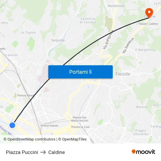 Piazza Puccini to Caldine map
