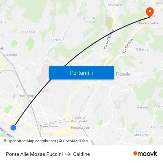 Ponte Alle Mosse Puccini to Caldine map