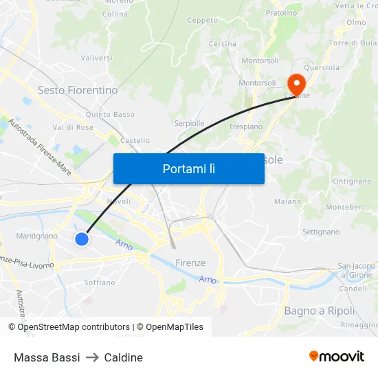 Massa Bassi to Caldine map