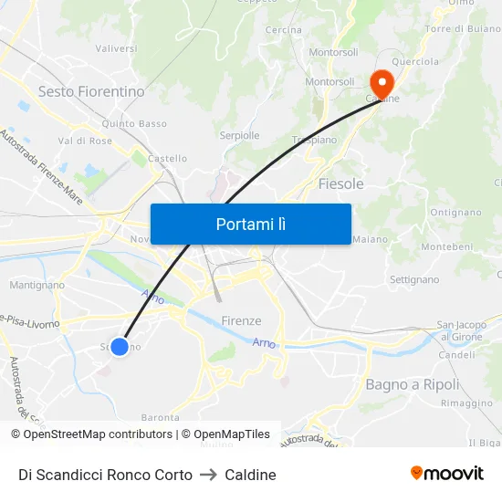 Di Scandicci Ronco Corto to Caldine map