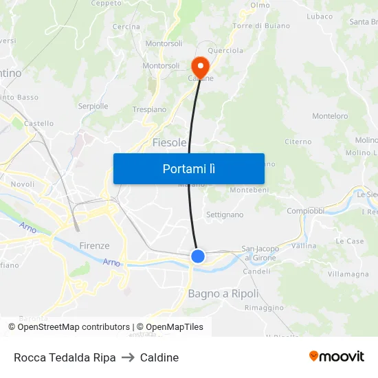 Rocca Tedalda Ripa to Caldine map