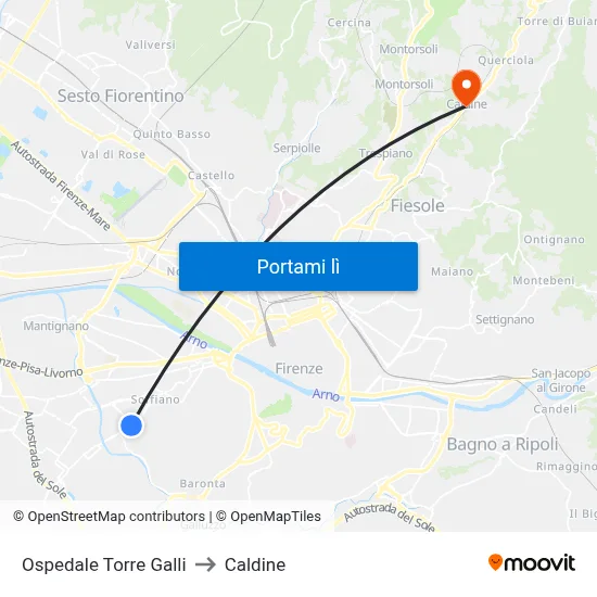 Ospedale Torre Galli to Caldine map