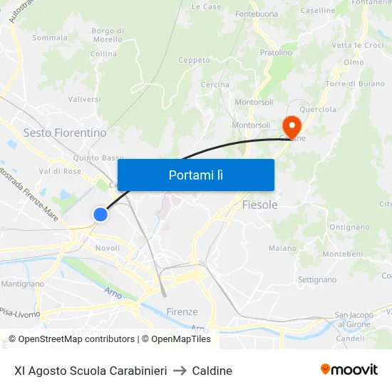 XI Agosto Scuola Carabinieri to Caldine map