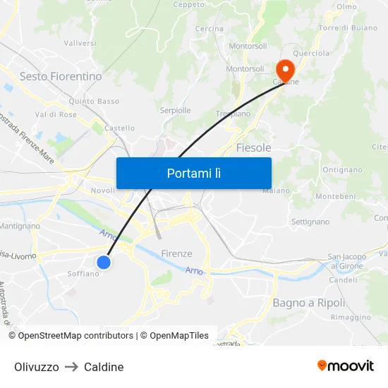 Olivuzzo to Caldine map