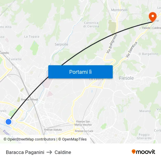 Baracca Paganini to Caldine map