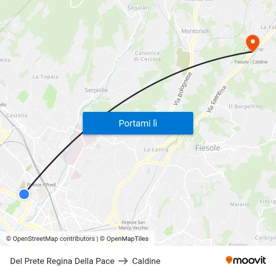 Del Prete Regina Della Pace to Caldine map