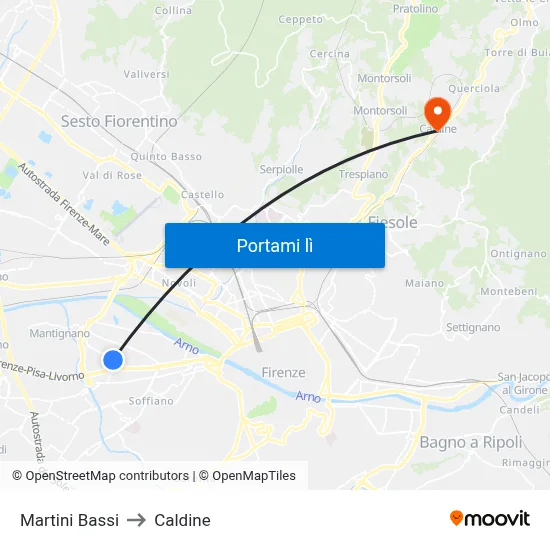 Martini Bassi to Caldine map