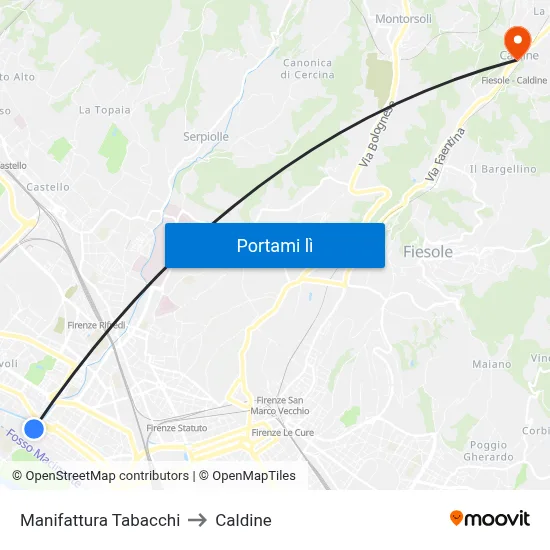 Manifattura Tabacchi to Caldine map