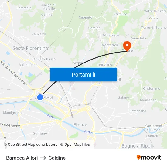 Baracca Allori to Caldine map