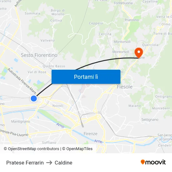 Pratese Ferrarin to Caldine map