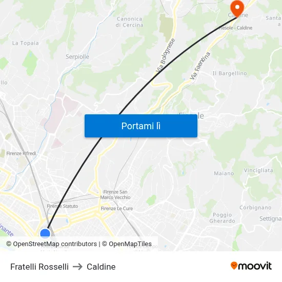 Fratelli Rosselli to Caldine map