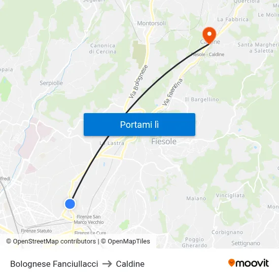 Bolognese Fanciullacci to Caldine map