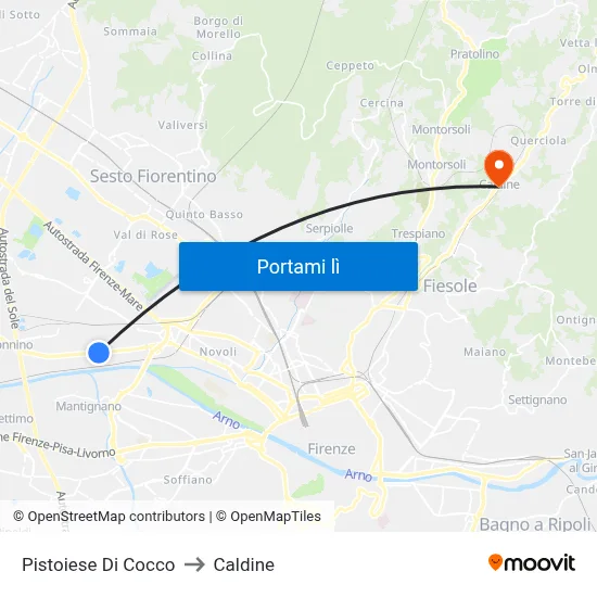 Pistoiese Di Cocco to Caldine map