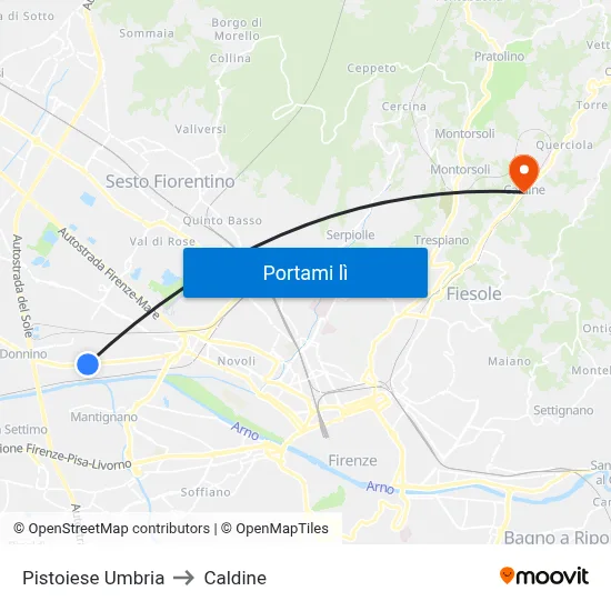 Pistoiese Umbria to Caldine map