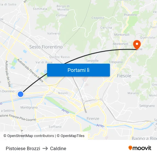 Pistoiese Brozzi to Caldine map