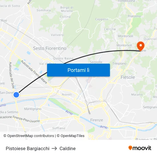 Pistoiese Bargiacchi to Caldine map