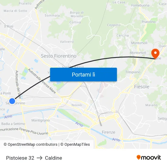 Pistoiese 32 to Caldine map