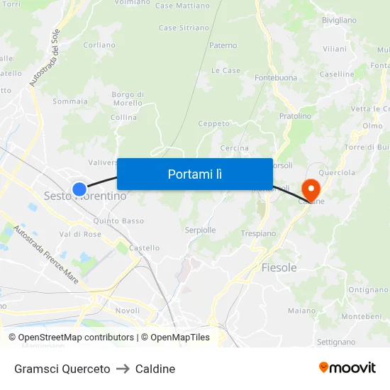 Gramsci Querceto to Caldine map