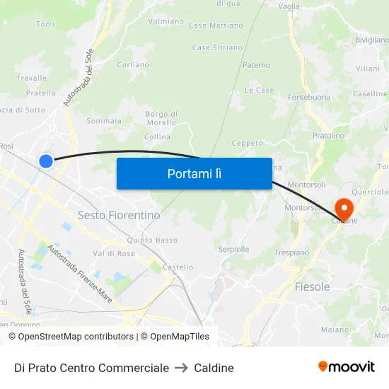 Di Prato Centro Commerciale to Caldine map
