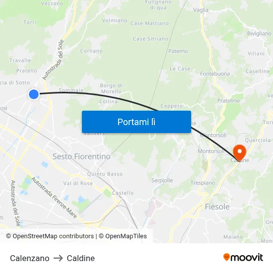 Calenzano to Caldine map