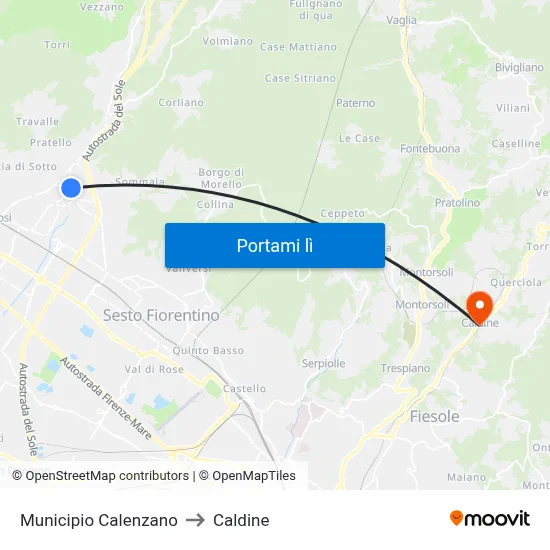 Municipio Calenzano to Caldine map