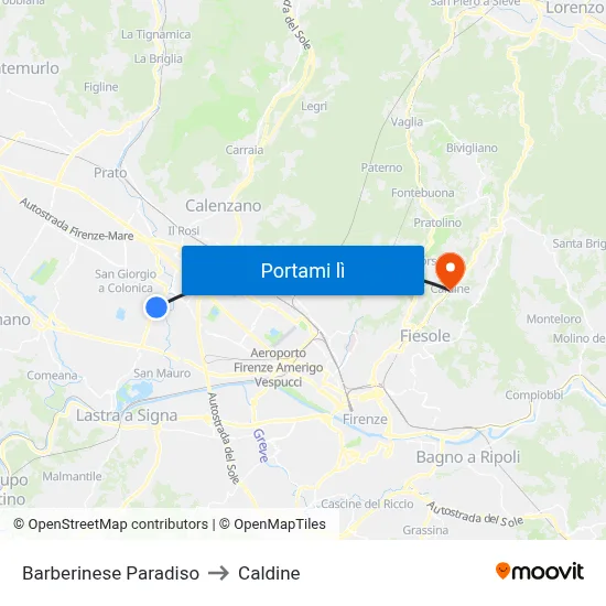 Barberinese Paradiso to Caldine map