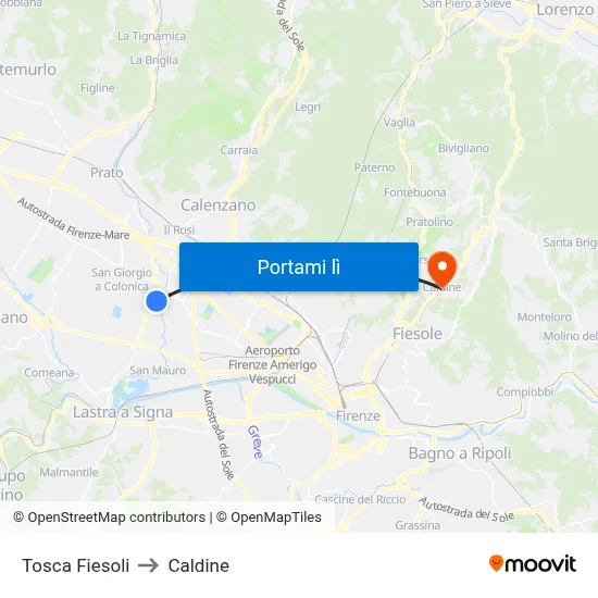 Tosca Fiesoli to Caldine map