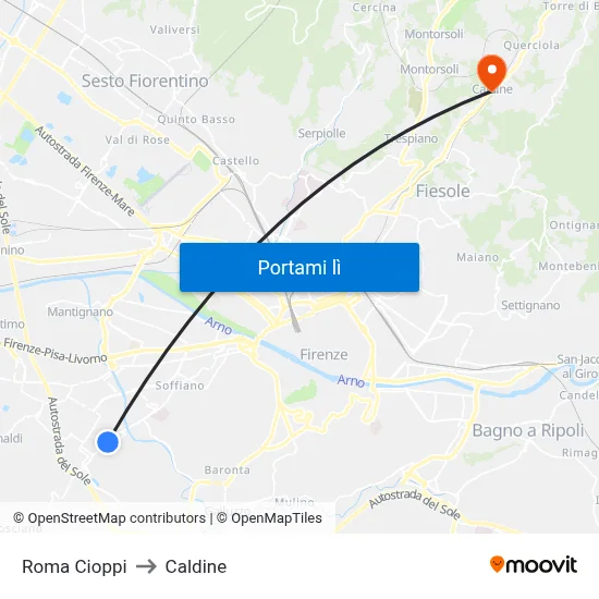 Roma Cioppi to Caldine map