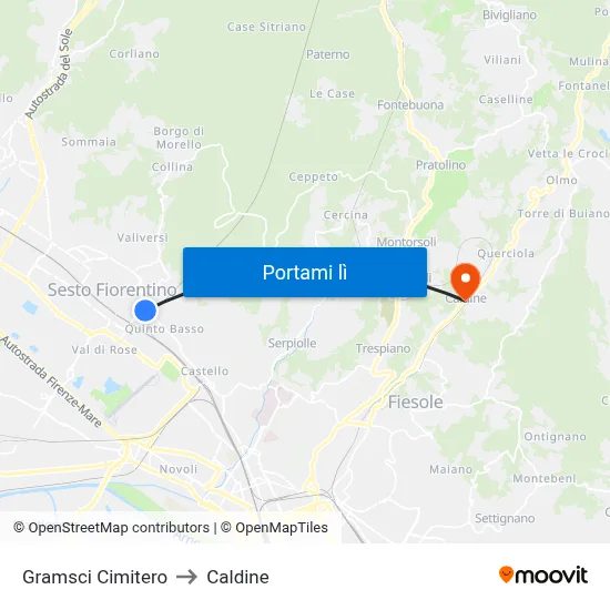 Gramsci Cimitero to Caldine map